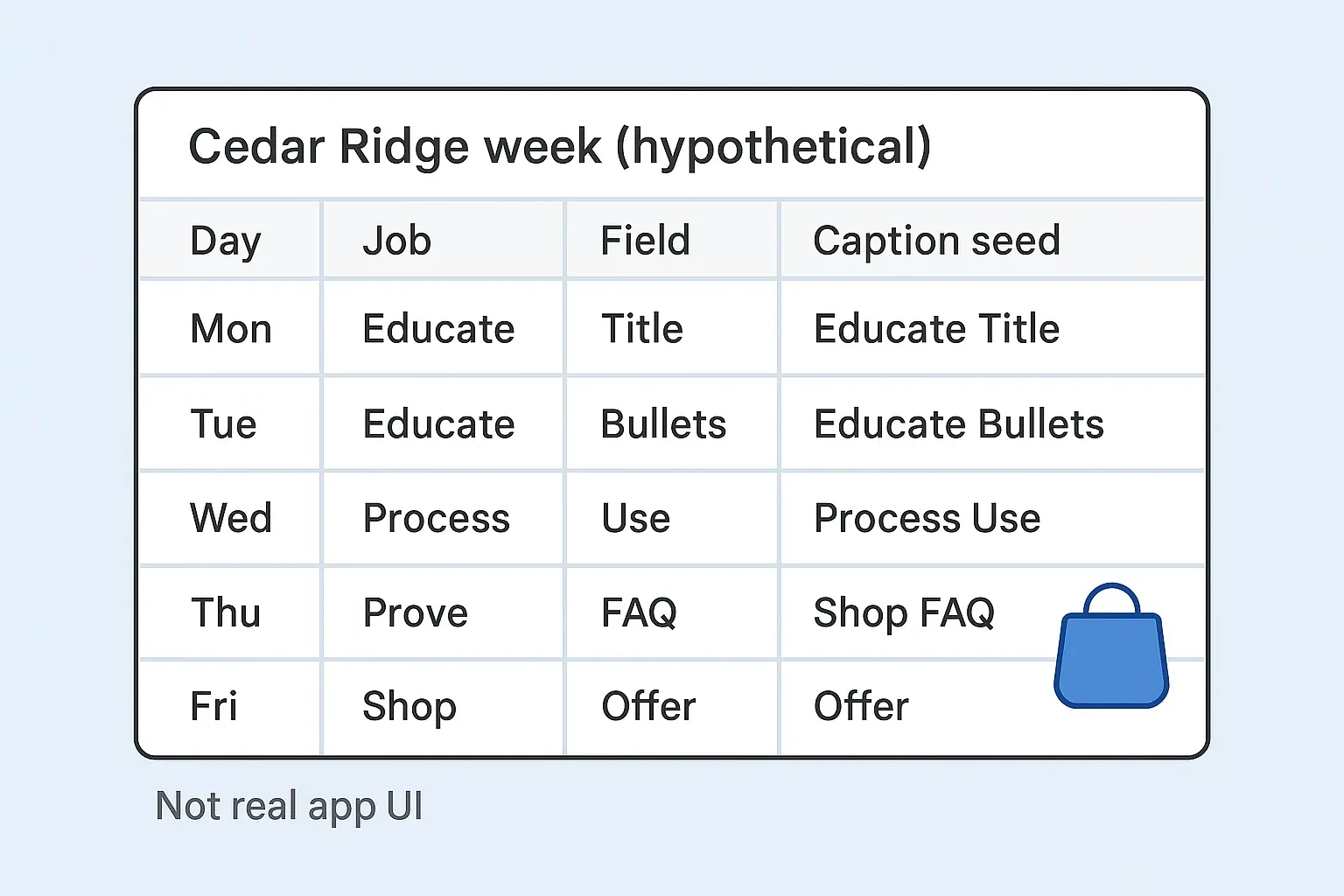 Worksheet turning a hypothetical trail mix product page into five Instagram posts